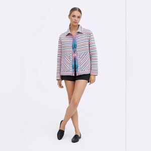 Zara Pastel Striped Jacket with Multicolor Fringe